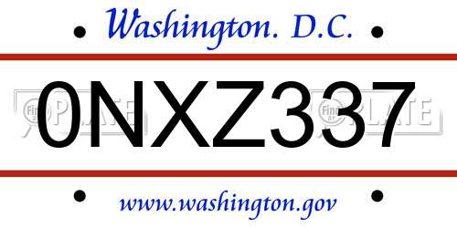 0NXZ337 District Of Columbia License Plate