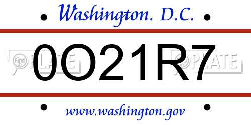 0O21R7 District Of Columbia License Plate