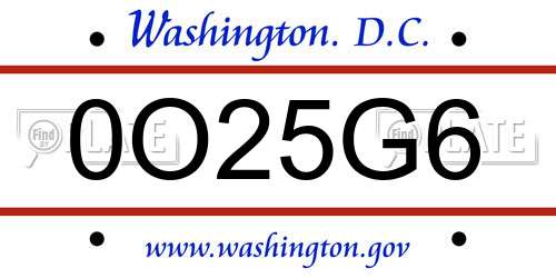 0O25G6 District Of Columbia License Plate