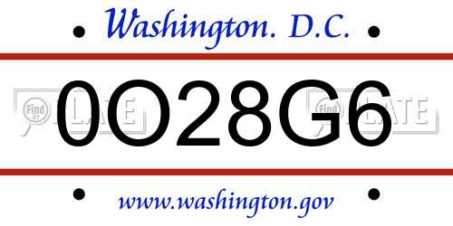 0O28G6 District Of Columbia License Plate