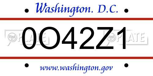 0O42Z1 District Of Columbia License Plate