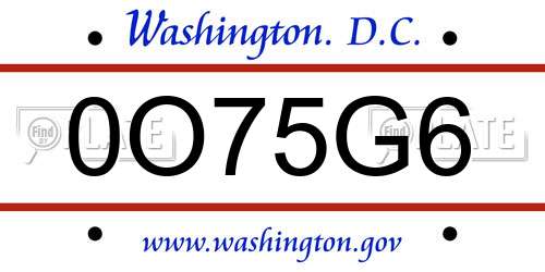 0O75G6 District Of Columbia License Plate