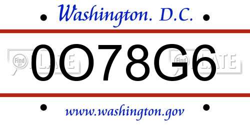 0O78G6 District Of Columbia License Plate