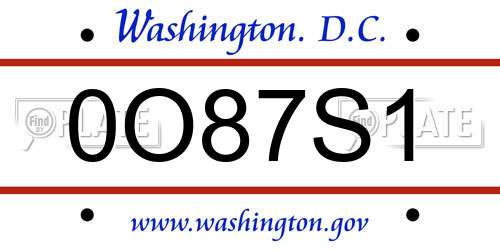 0O87S1 District Of Columbia License Plate