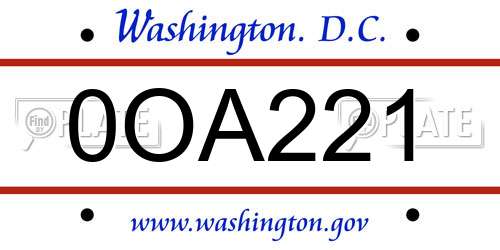 0OA221 District Of Columbia License Plate