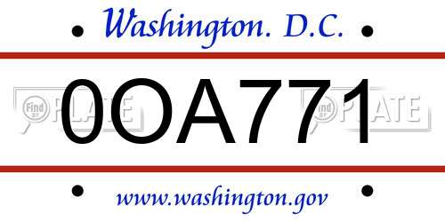 0OA771 District Of Columbia License Plate