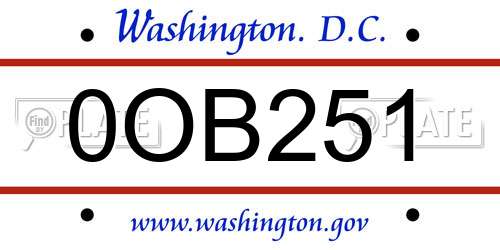 0OB251 District Of Columbia License Plate