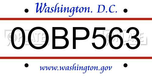 0OBP563 District Of Columbia License Plate
