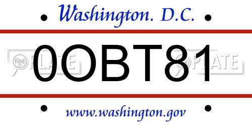 0OBT81 District Of Columbia License Plate