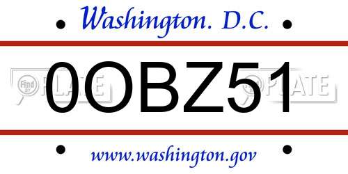 0OBZ51 District Of Columbia License Plate