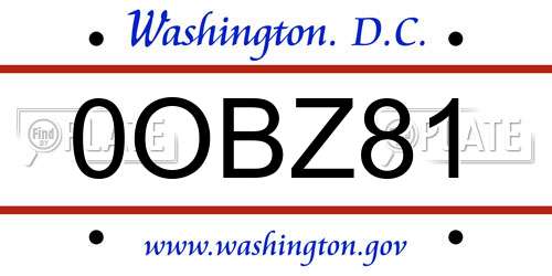 0OBZ81 District Of Columbia License Plate
