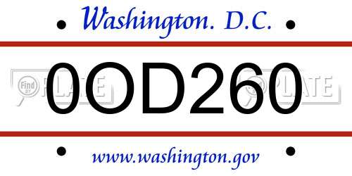 0OD260 District Of Columbia License Plate