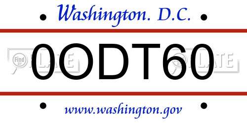 0ODT60 District Of Columbia License Plate