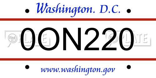 0ON220 District Of Columbia License Plate