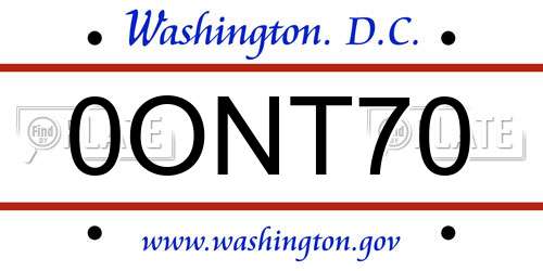 0ONT70 District Of Columbia License Plate