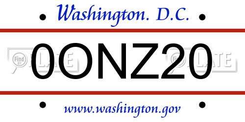 0ONZ20 District Of Columbia License Plate