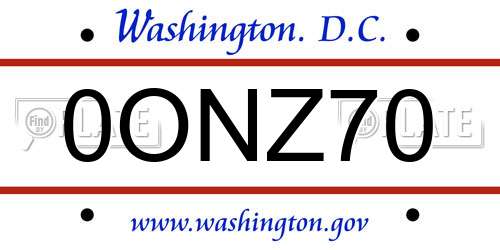 0ONZ70 District Of Columbia License Plate