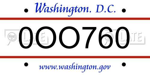 0OO760 District Of Columbia License Plate