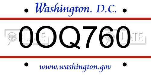 0OQ760 District Of Columbia License Plate