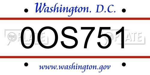 0OS751 District Of Columbia License Plate