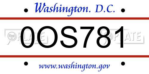 0OS781 District Of Columbia License Plate