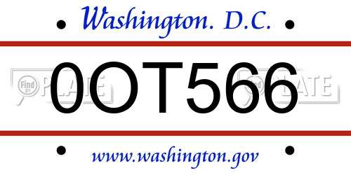 0OT566 District Of Columbia License Plate