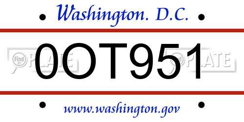 0OT951 District Of Columbia License Plate