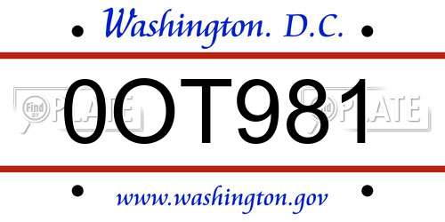 0OT981 District Of Columbia License Plate