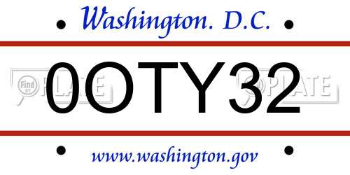 0OTY32 District Of Columbia License Plate