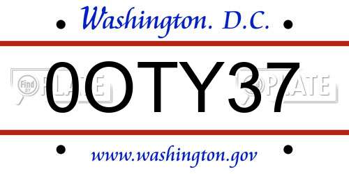 0OTY37 District Of Columbia License Plate