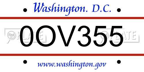 0OV355 District Of Columbia License Plate