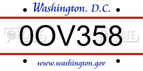 0OV358 District Of Columbia License Plate