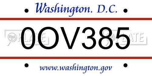 0OV385 District Of Columbia License Plate