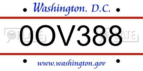 0OV388 District Of Columbia License Plate