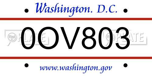 0OV803 District Of Columbia License Plate