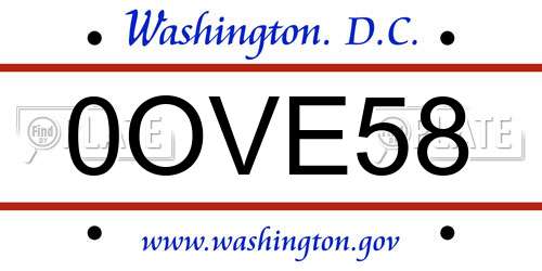 0OVE58 District Of Columbia License Plate