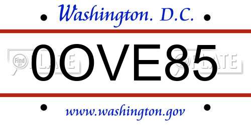 0OVE85 District Of Columbia License Plate