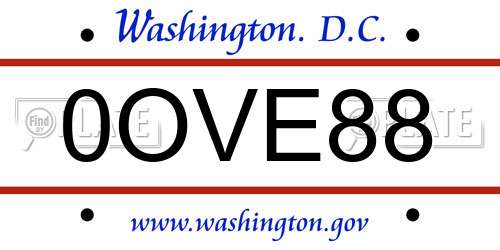 0OVE88 District Of Columbia License Plate