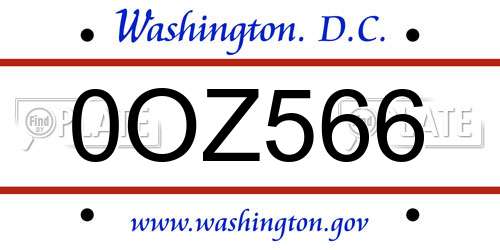 0OZ566 District Of Columbia License Plate