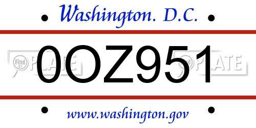 0OZ951 District Of Columbia License Plate