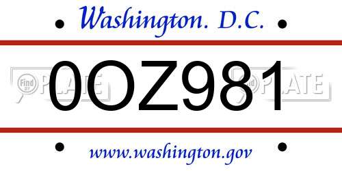0OZ981 District Of Columbia License Plate