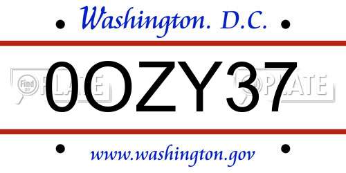 0OZY37 District Of Columbia License Plate
