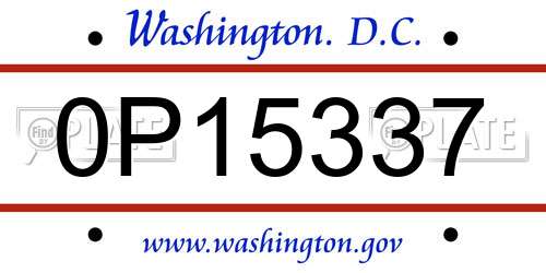 0P15337 District Of Columbia License Plate