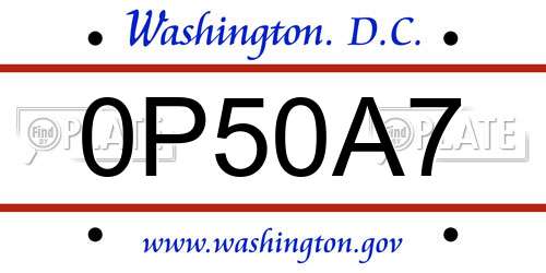 0P50A7 District Of Columbia License Plate