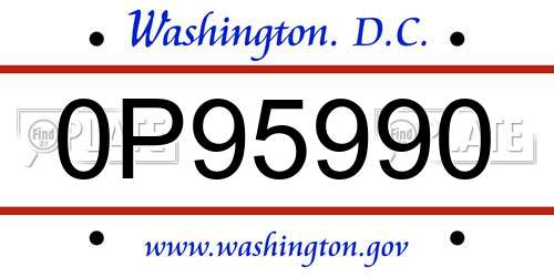 0P95990 District Of Columbia License Plate