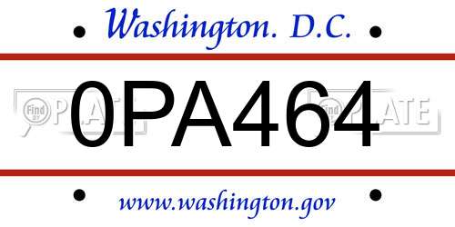 0PA464 District Of Columbia License Plate