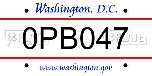0PB047 District Of Columbia License Plate