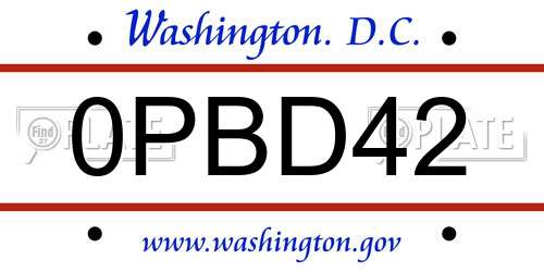 0PBD42 District Of Columbia License Plate