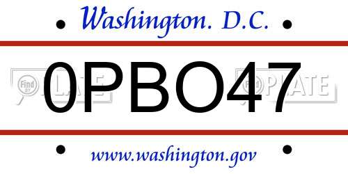 0PBO47 District Of Columbia License Plate