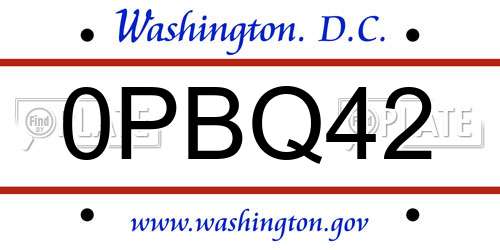 0PBQ42 District Of Columbia License Plate